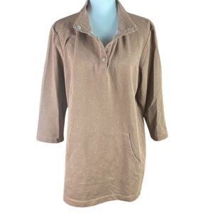 Christopher & Banks Womens Brown Kangaroo Pouch 3/4 Sleeve Pullover Top Shirt XL